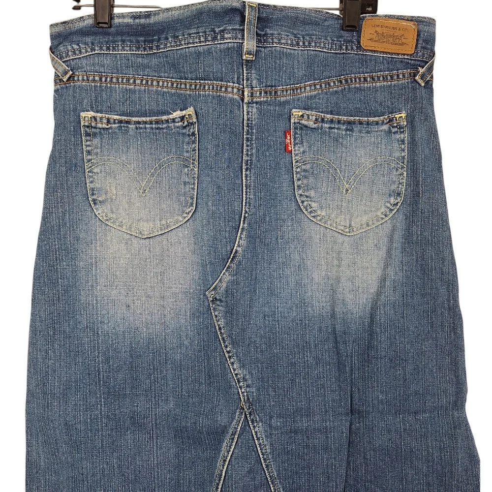 Vintage Levis Light Blue Wash Flare Denim Skirt Pockets Denim Maxi Skirt 11 - Picture 8 of 9